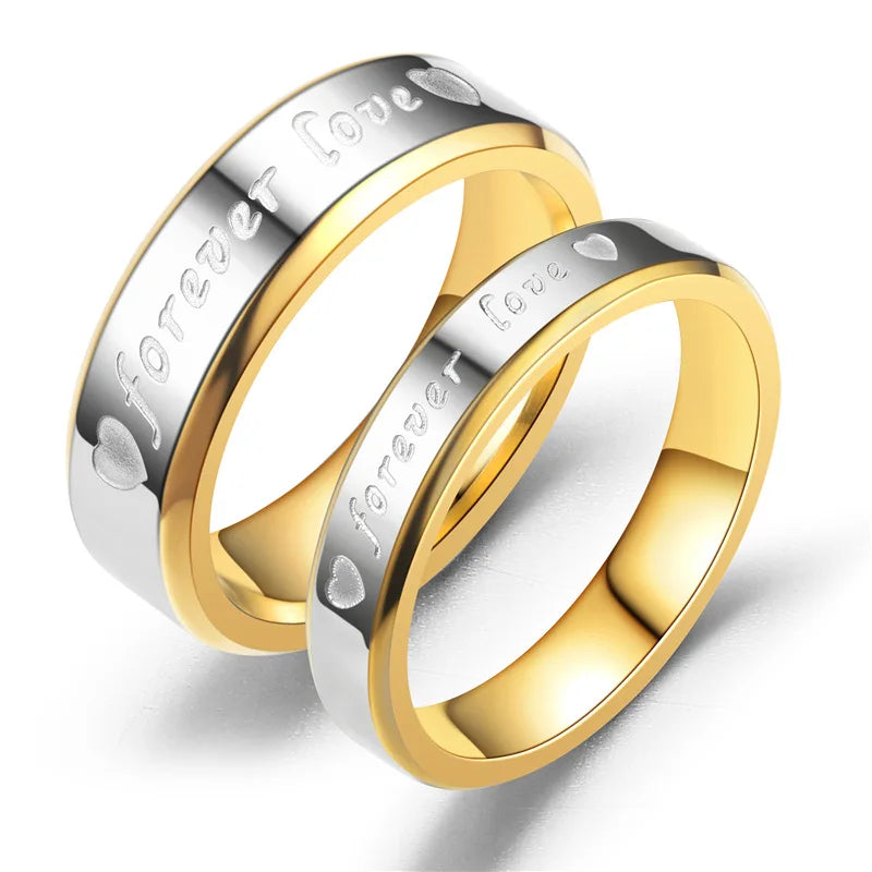 Valentine's Day Gift Non Tarnish 18K Gold Plated Stainless Steel Forever Love Heart Lovers Ring Jewelry for Couple