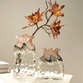 Nordic Minimalist Tall Pink Ink Landscape Ice Crack Gradient Handmade Crystal Glass Vase Coastal Home Living Room Dining Table