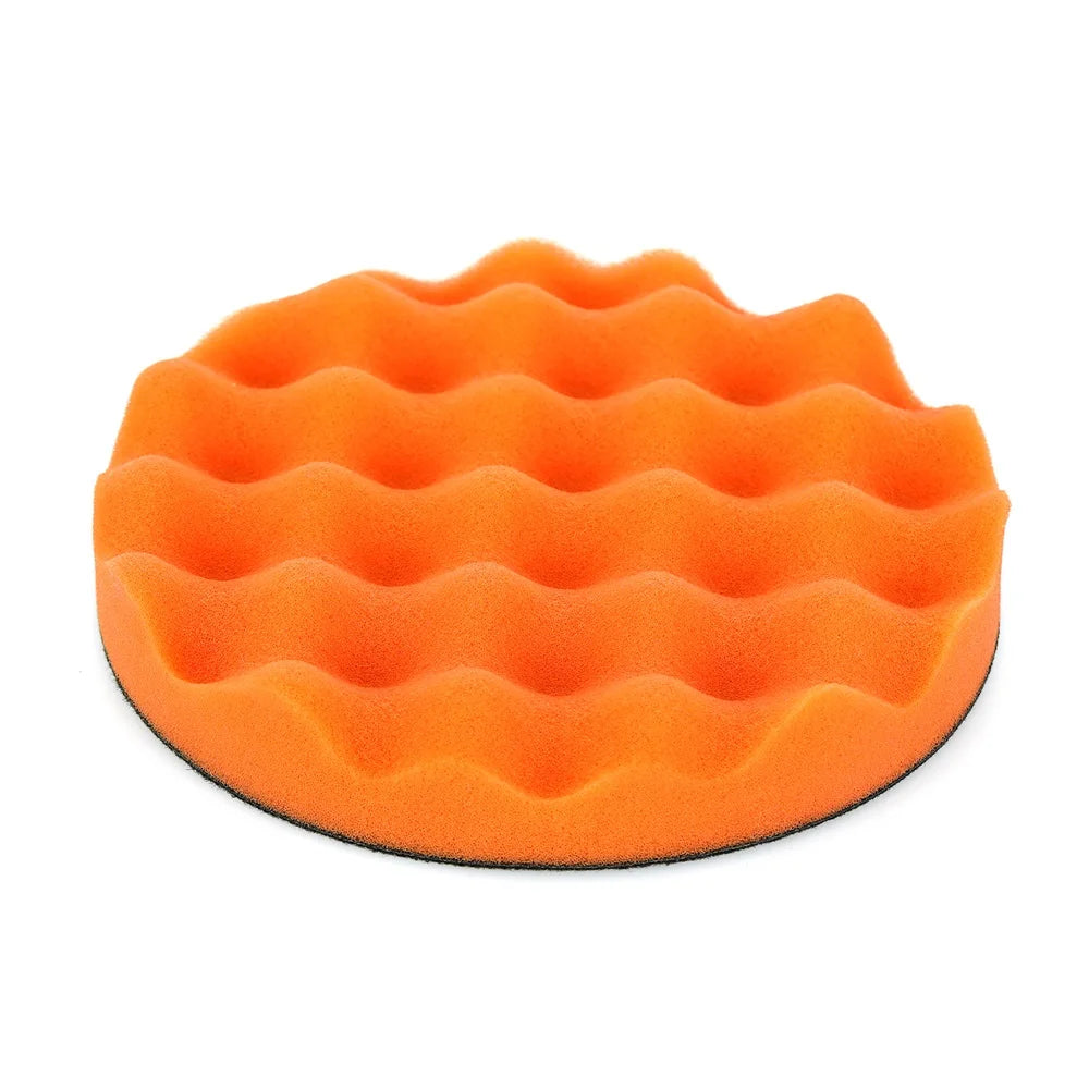7'' Orange Wave Medium Polishing Foam Pad Sponge Polishing Wheel  Hook & Loop Type fits 7'' backing pad