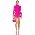 Women's Fuchsia Long Sleeve Bodycon Mini Dress Elegant Party Dress for Club Outings