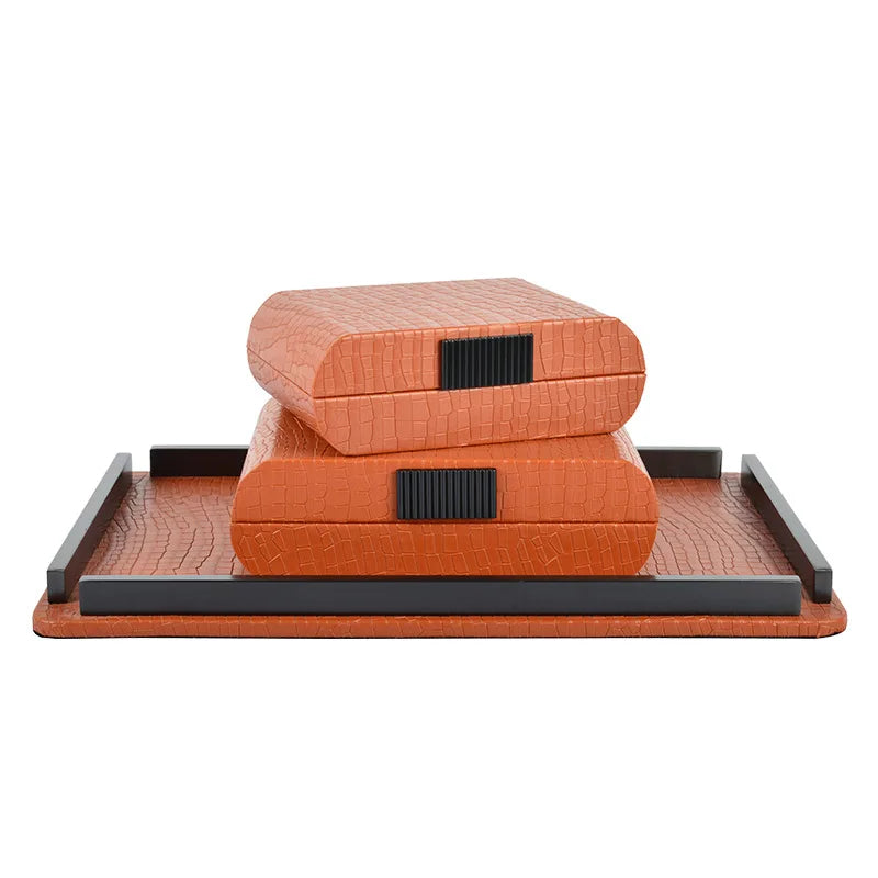 Pu Leather  Serving Trays Leather Braided Coffee Table Tray Jewelry Box Storage Box