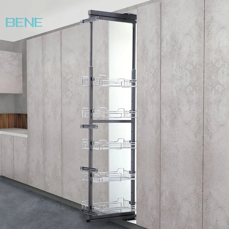 Modern Design Glass Pantry Storage Unit with Organization Basket for Kitchen