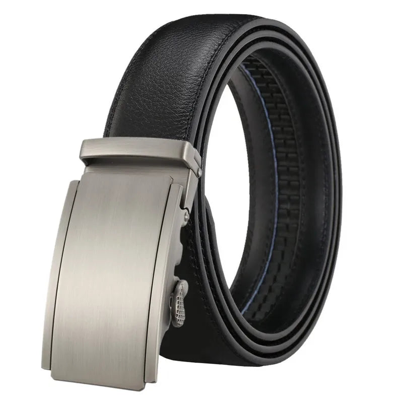 LQbelt Men's Leather Belt Male Cowhide Automatic Buckle Belts Leather Ratchet Waistband Wholesale Factory