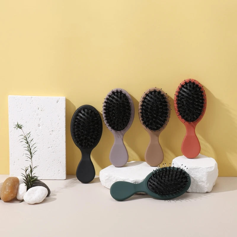 Mini Portable Travel Cushion Detangler Brush Scalp Massager Comb Hair Extension Brush Kids Nylon Boar Bristle Detangling Brush