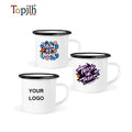 Topjlh Sublimation 12oz Custom logo Reusable Rolled Rim  Enamel Camping Sublimation Blanks Coffee Tea Cup Mug with Handle
