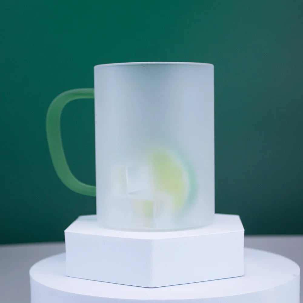 Auplex 450ML Attractive Colorful Crystal Handle Customized Glass Coffee Cup Sublimation Frosted Glass Mug
