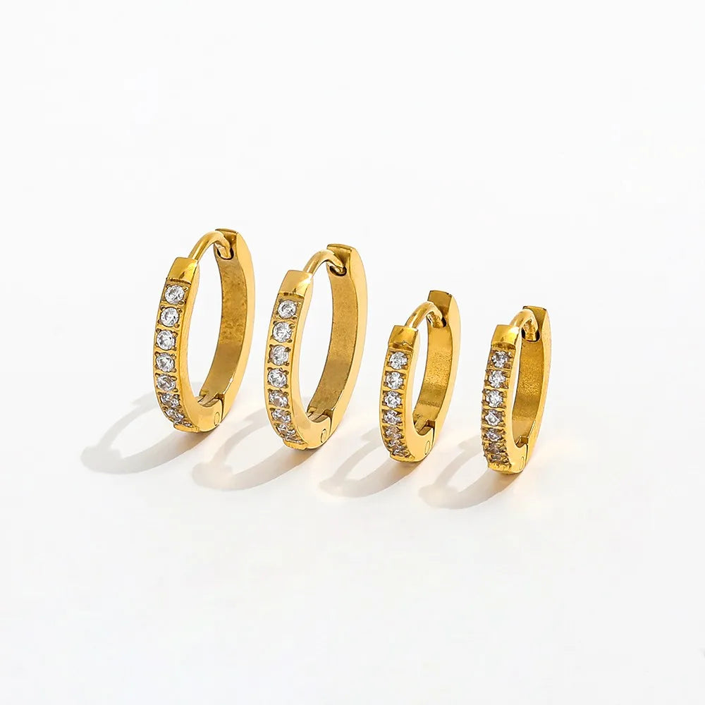 Trendy High Quality PVD 18K Gold Plated CNC Inlay Zirconia Half Pave Huggie Earring Stainless Steel Fashion Jewelry Wholesale