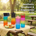 2000ml Motivational Water Bottle with Straw Gradient Sports Jug with Time Marker Leakproof for Gym/Sport/Camping/Fitness