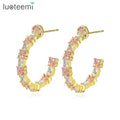 LUOTEEMI New Big Round Hoop Earrings Women Fashion Rainbow Color Cubic Zirconia Flower Earring