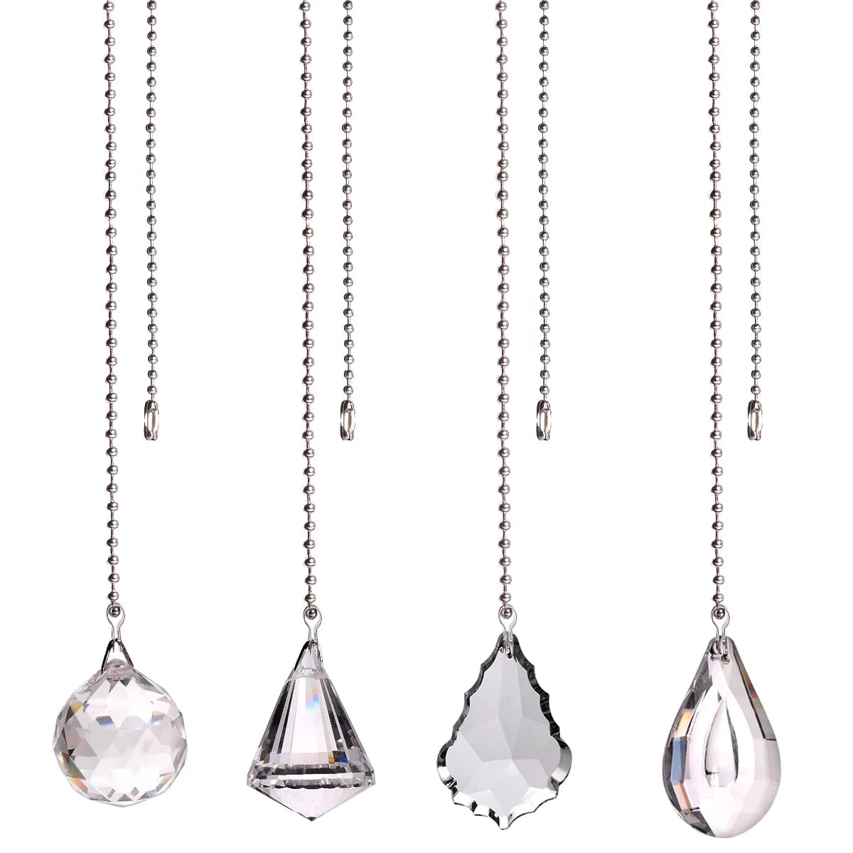Clear Prism Drop Dazzling Crystal Ceiling Fan Pull Chain Extension with Connector for Ceiling Light Lamp Chandelier MegaBDM