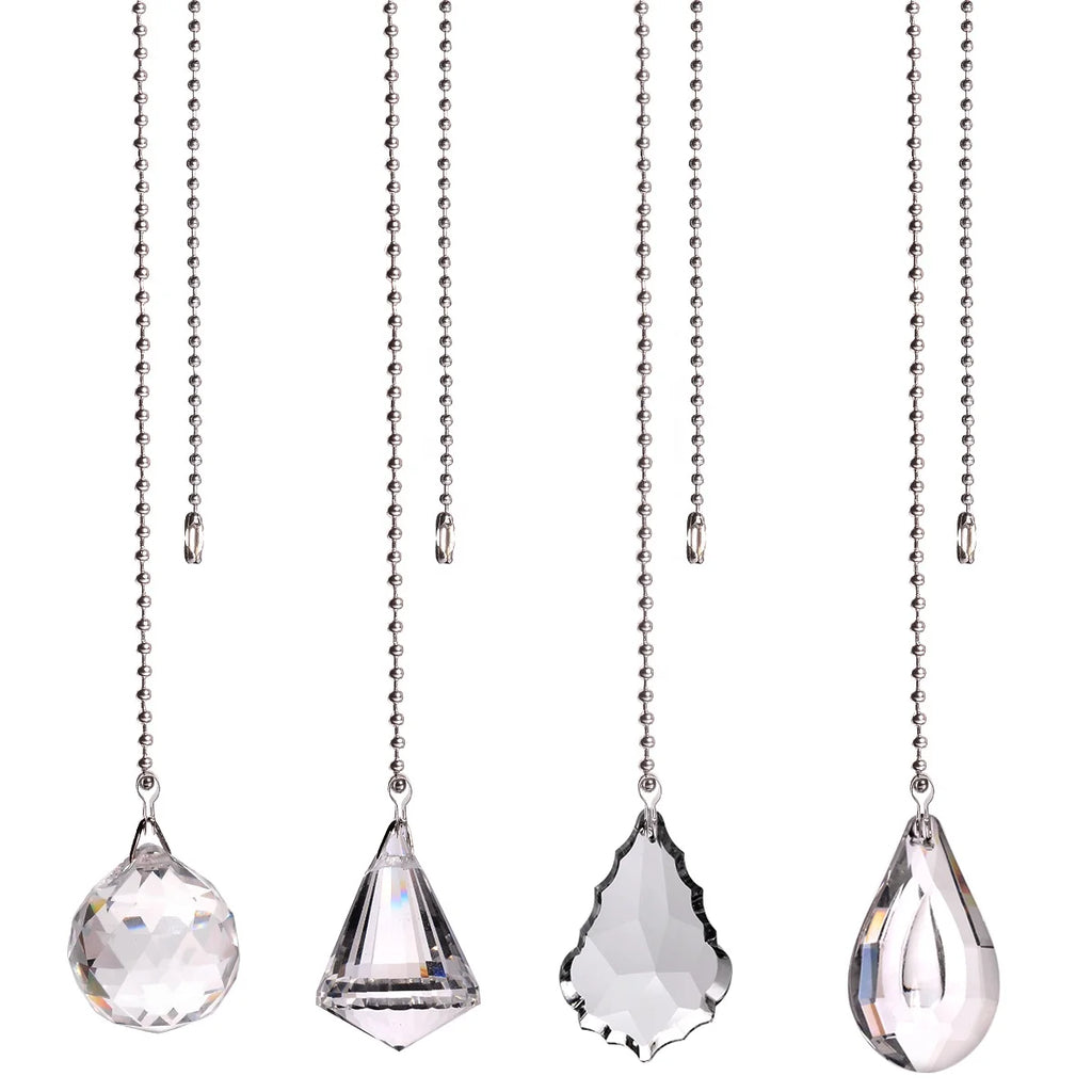 Clear Prism Drop Dazzling Crystal Ceiling Fan Pull Chain Extension with Connector for Ceiling Light Lamp Chandelier
