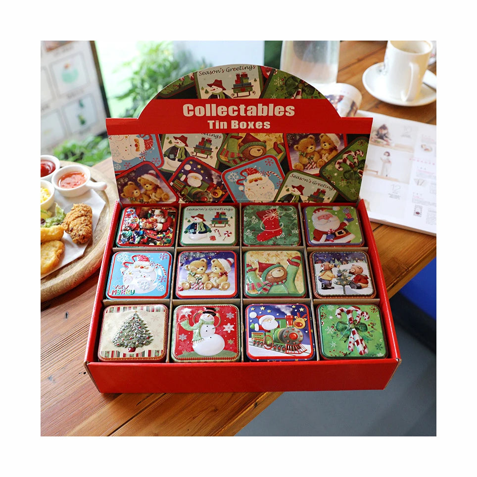 Set 12pcs Square Metal Tin Gift Boxes Empty Celebrate Chocolate Cookie Chocolates Packaging Christmas Holidays Holiday Supplies