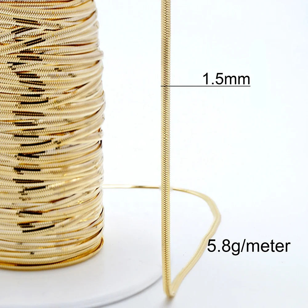 Wholesale Dainty Herringbone Real 9 Karat Gold 1.5mm Flat Snake 9k Solid Gold Herringbone Chain for Jewelry Making