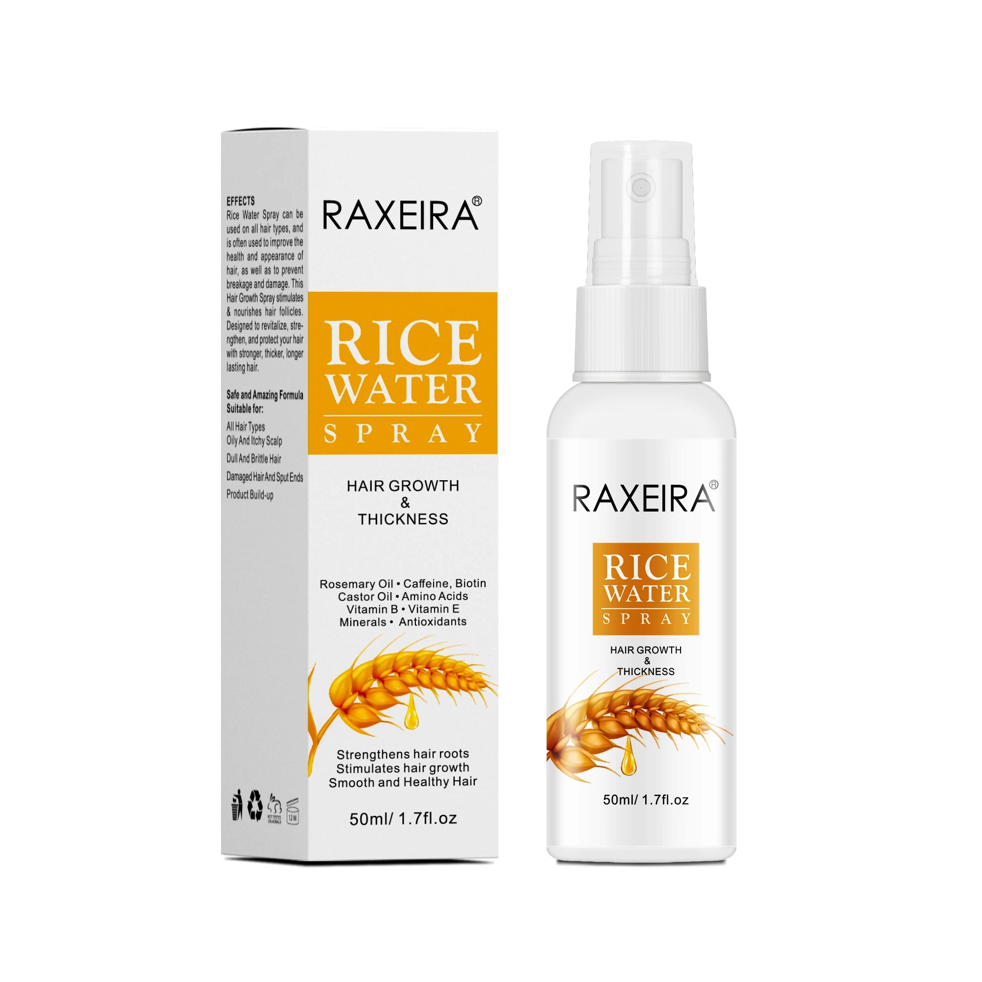 Wholesale Private Label Rice Water Hair Growth Spray With Caffeine Biotin Castor Oil Reduce Hair Loss and Promote Hair Growth