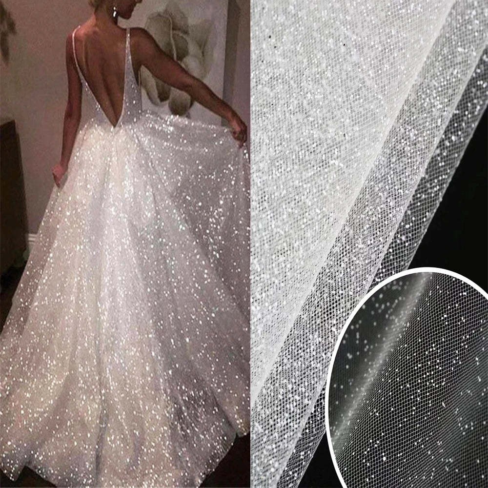 Sparkling Sequins White Shiny Mesh Lace Fabric by Roll Unique Bling Glitter Lace Shimmer Fabric for Wedding Gown