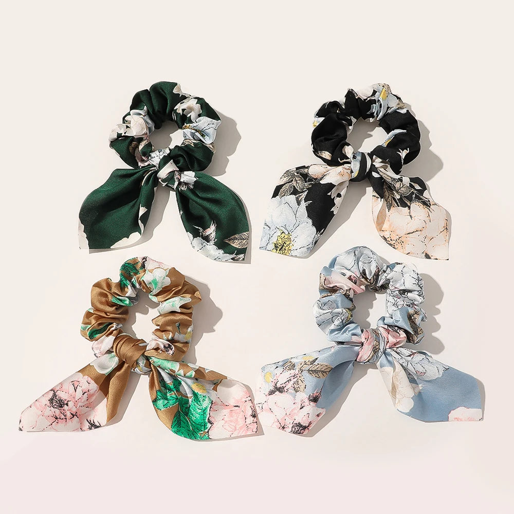 Printed Rabbit Ears Hair Ring Korean Girls Buns Scrunchy Hair Band Fashion Curly Soft Children Hair Ties Accessories