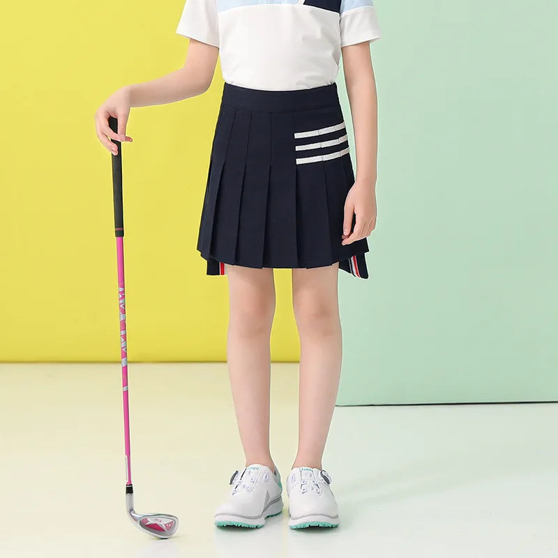 Classic Spring and Summer Youth Tennis Skirt With Built-in Anti-Exposure Shorts Girl's Golf Pleated A-Line Skirt