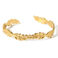 Vintage 18K Gold Plated Stainless Steel C Shape Cuff Bracelet New Stitching Leaves Fashion Bangle