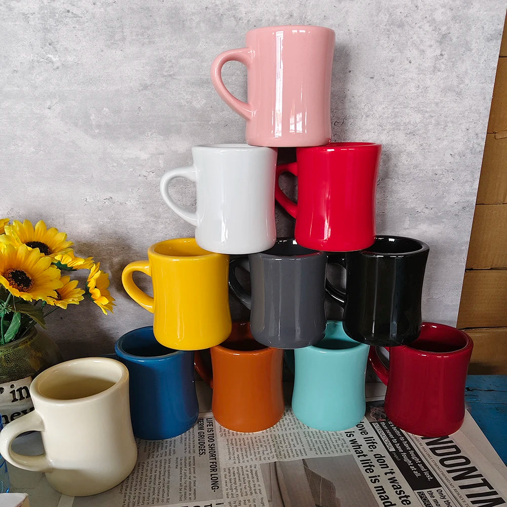 Custom Logo 10-Ounce Ceramic Retro Diner Style Heavyweight Restaurant Mug