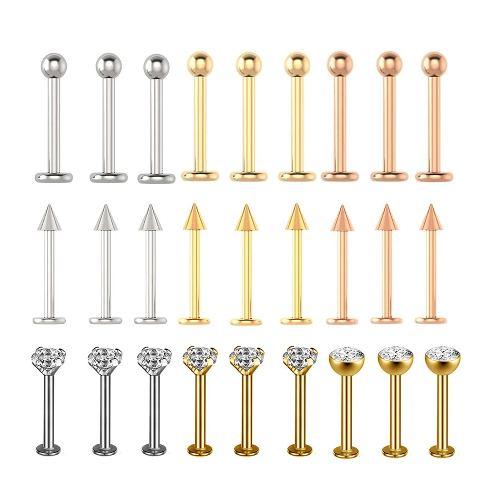 10pcs G23 ASTM F136 Titanium Labret Lip Piercing Jewelry 16G Labret Barbell Tongue Ring Ear Tragus Earrings