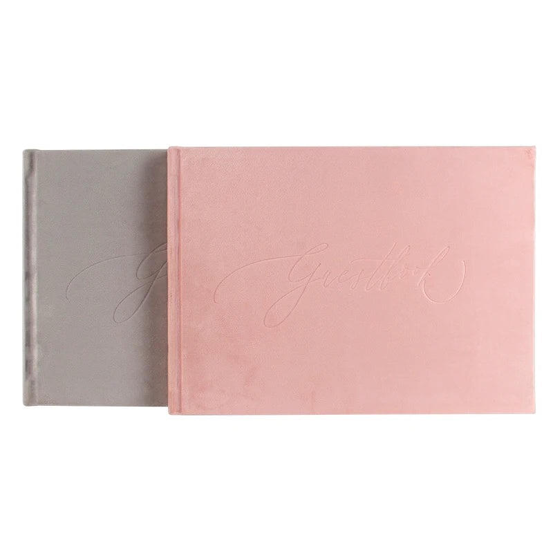 Custom Design Pink Blank Hardcover Velvet Wedding Guest Book