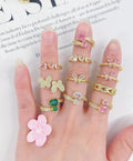 RM1563 Chic Delicate Mini Rainbow 18K Gold Diamond CZ Triple Hearts Butterfly Insect Rings Engagement Ring Gift for Her