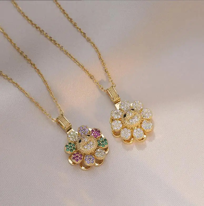 Shining Titanium Steel Creative Rotating Sunflower Necklace Female Ins Pendant Titanium Steel Jewelry ROTATABLE Flower Necklace