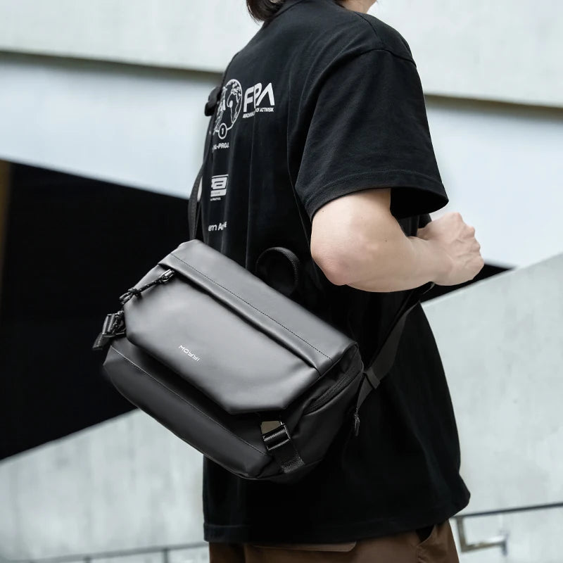 MOYYI Summer Fashion PVC Leather Crossbody Men's Messenger Shoulder Bag Business Waterproof Chest Bag Lightweight Hiking Sport
