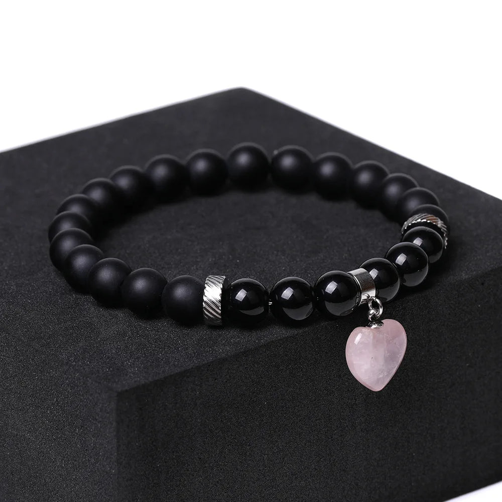 Crystal Beads Natural Stone Heart Stainless Steel Spacer Bracelet Gemstone Crystal Beads Bracelet for Women