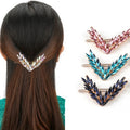 Big Holder Gold Alloy Girls Women Feathered Ladies Hair Slides Hairpins V Rhinestone Hair Clips With Crystals