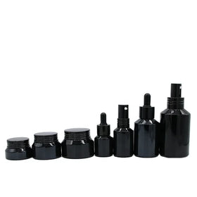 Luxury 15 30 50g 15ml 30 60 100 125ml Slanted Shoulder Black Lotion Cream Glass Jar Serum Dropper Bottle Skin CareBottle Set