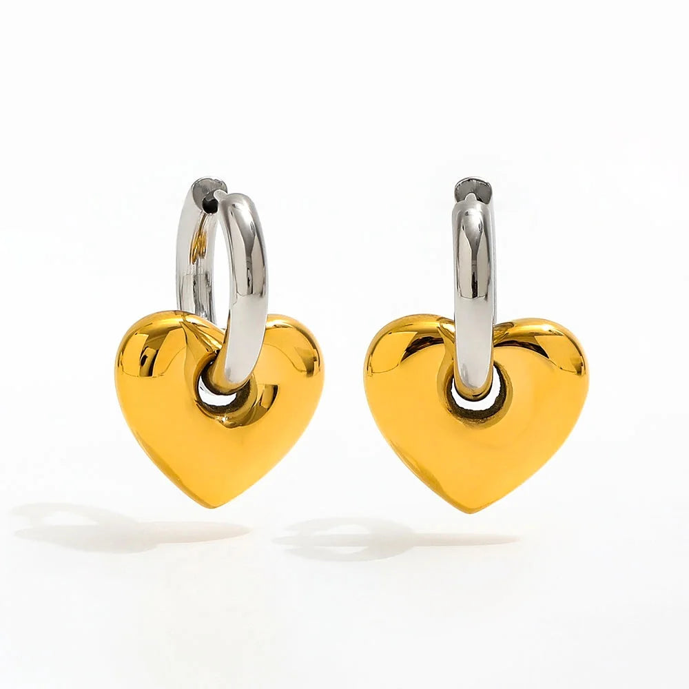 Fenny 18K Gold-plated No Fade Fashion Two-tone Love Peach Heart Dangle Huggie Earring Trend for Women Wholesale Ladies Jewelry MegaBDM