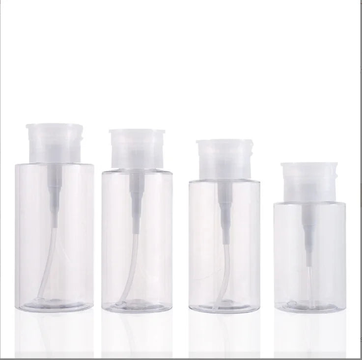 Transparent Press Type Plastic Makeup Remover Bottle 150ml 300ml Packaged Flat Shoulder Armor Water Bottle for False Eyelashes