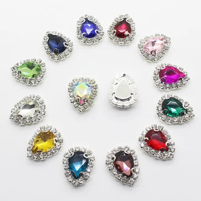 10pcs/bag 17*21mm Water Diamond Water Drop Glass Four Hole Claw Diamond DIY Bow Knot Hair Accessories Clothing Crystal Buckle