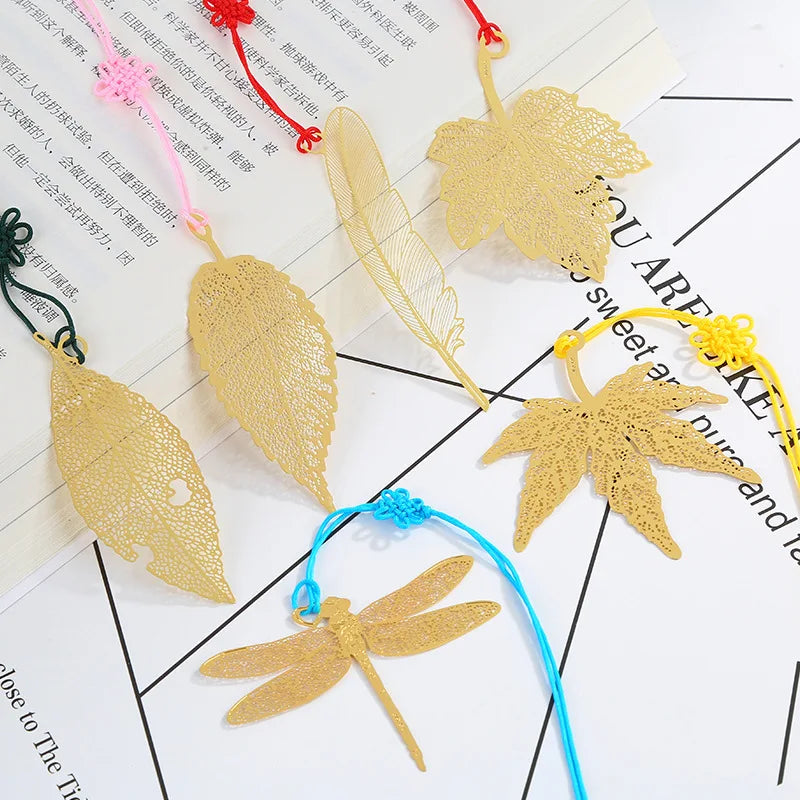 Cute Gold Metal Maple Leaf Vein Bookmark Dragonfly Leaves Book Marks for Book Teachers Student Luxury Business Gift with Card