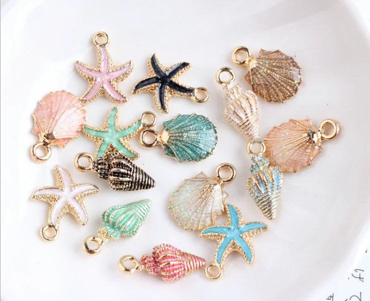 Unique Gold pink Enamel Shell Charm Pendant