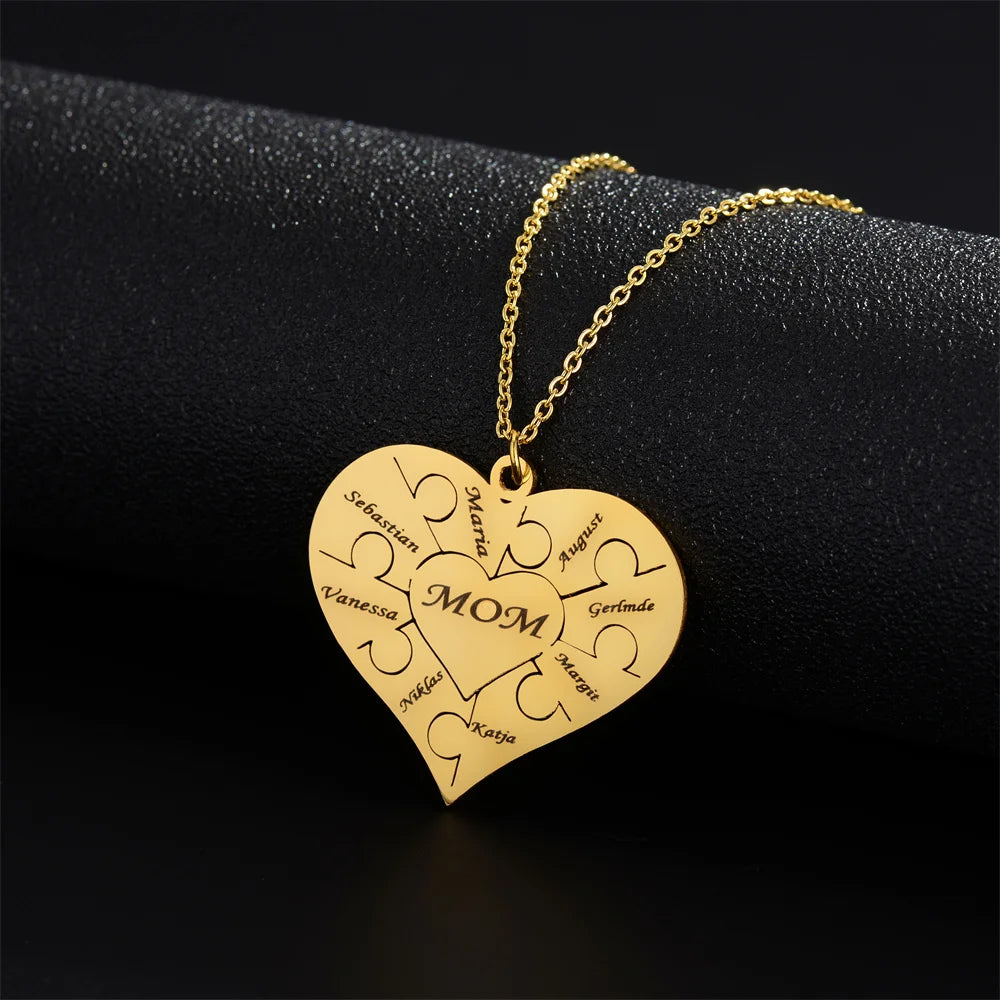 New Love Puzzle Necklace DIY Engraved Family Photo Name Peach Heart Pendant Mother's Day Gift