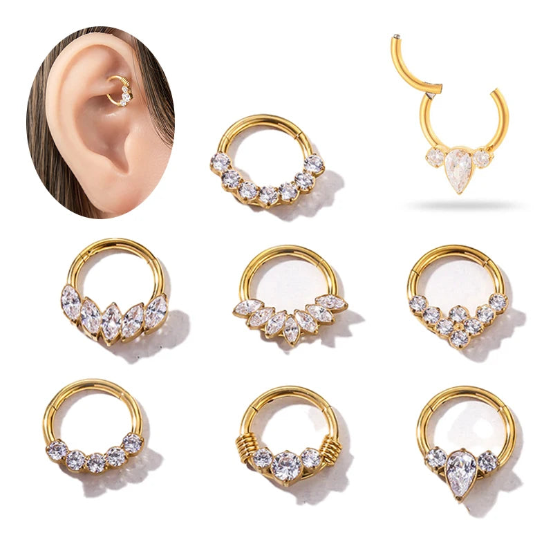 Hengsen ASTM F136 Titanium Earrings Seamless Hinged Segment Hoop Septum Nose Ring Tragus Helix Carilage Earring Piercing Jewelry
