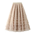 Spring Summer Fashion Women Solid Color Tutu Tulle High Waist Pleated Skirt Lady Skirt