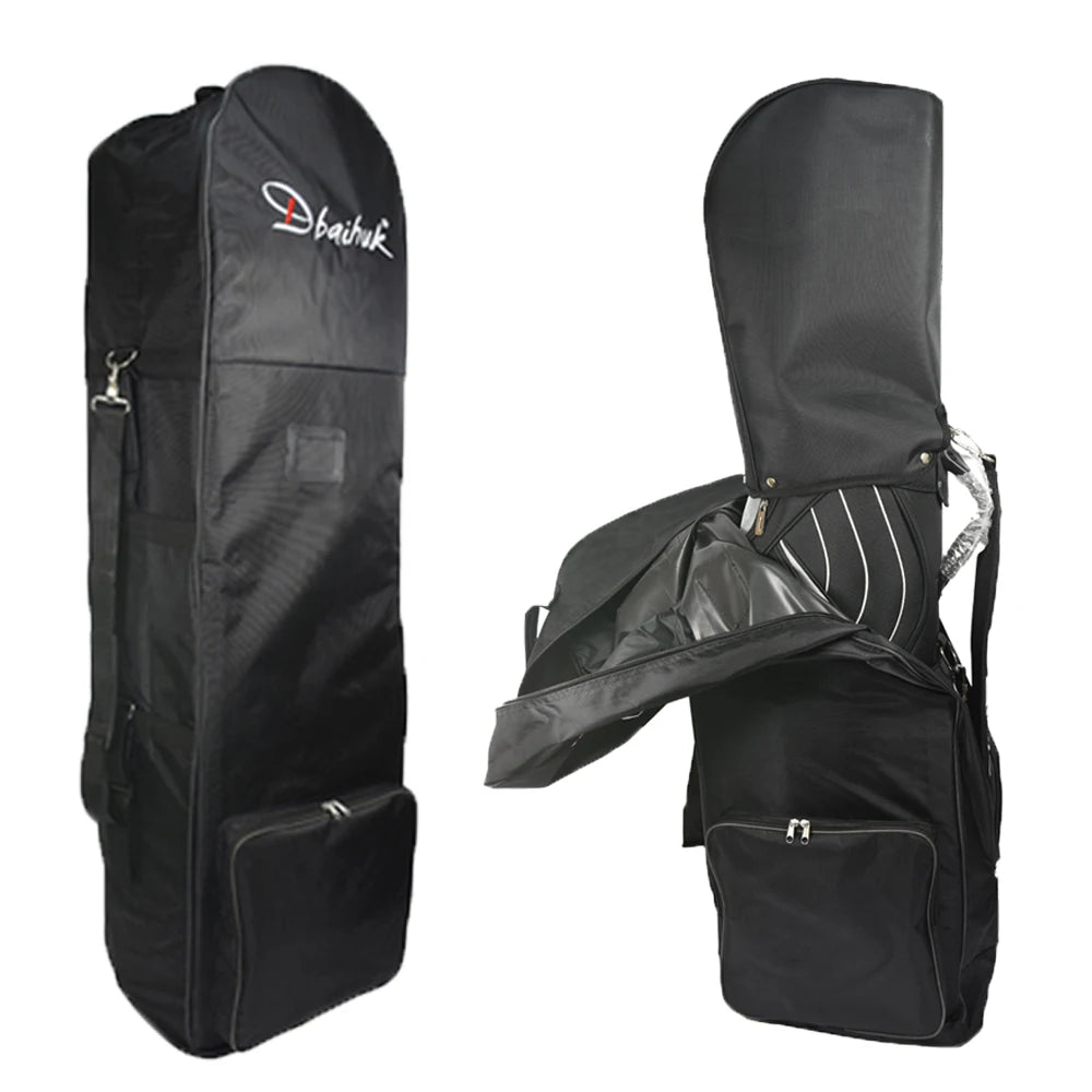 OEM Custom Logo 1680D Nylon Black Golf Travel Bag Durable Wheels Waterproof Design Large Capacity 130x36x25CM Lightweight 1.82kg