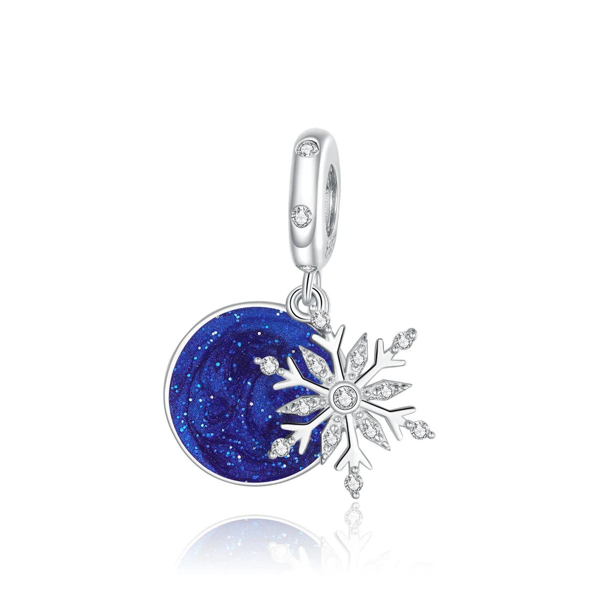 Factory 925 Sterling Silver Snowflakes Dangle Charm Zircon Blue Enamel Bead Fit Bracelet Necklace Pendant Jewelry BSC367
