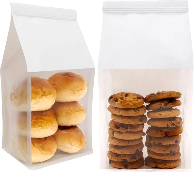 Custom Printed Brown Kraft Paper Recyclable Ecofriendly Moisture Proof Bread Bags Food Toast Packaging Flat Bottom Pouch Clear
