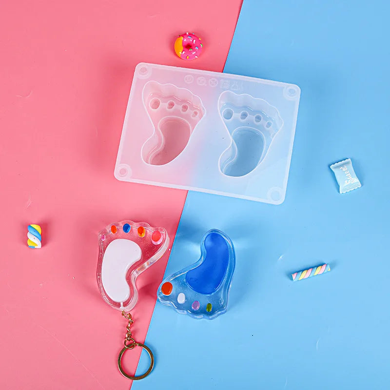Hot Selling DIY Epoxy Resin Silicone Foot Footprint Keychain Mold Epoxy Resin Silicone Mold Mirror Decoration Tool