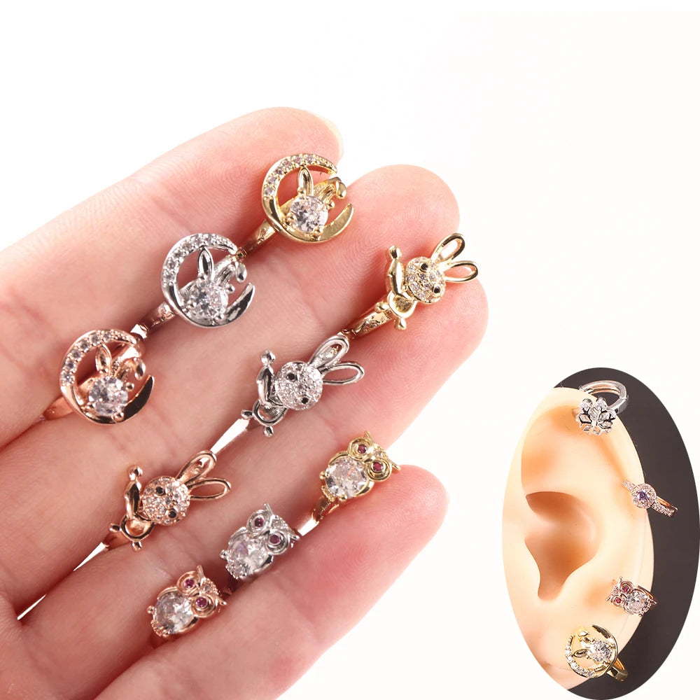 Korean Style Fashionable Earrings with Rabbit Animal Simplicity and Zircon Inlaid Hollow Earrings