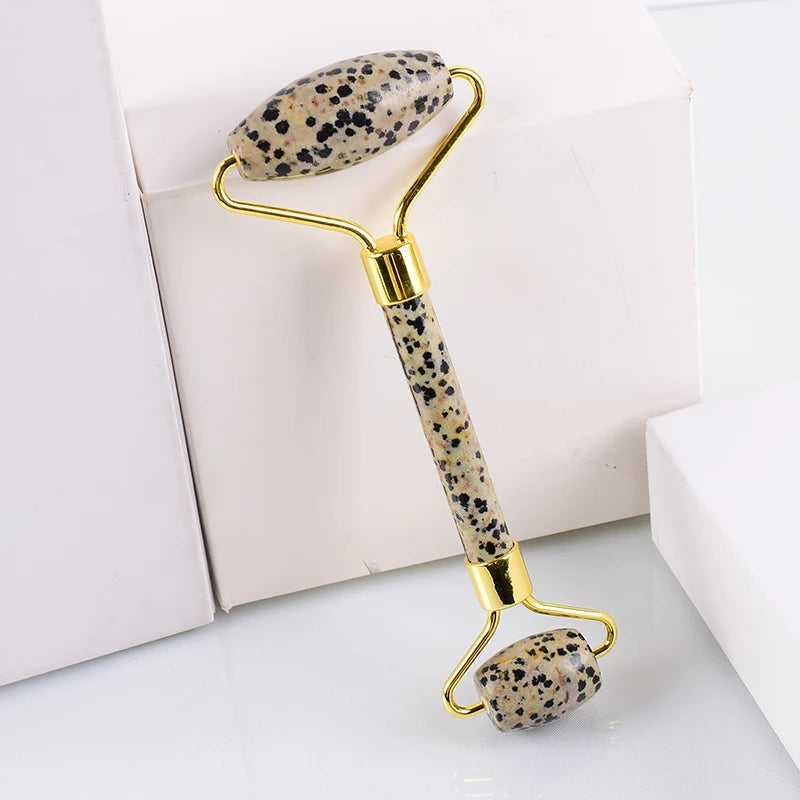 DIY 2022 Dalmation jasper Roller Hot Sale Oem logo Wholesale Face Straight Handle Jade Roller