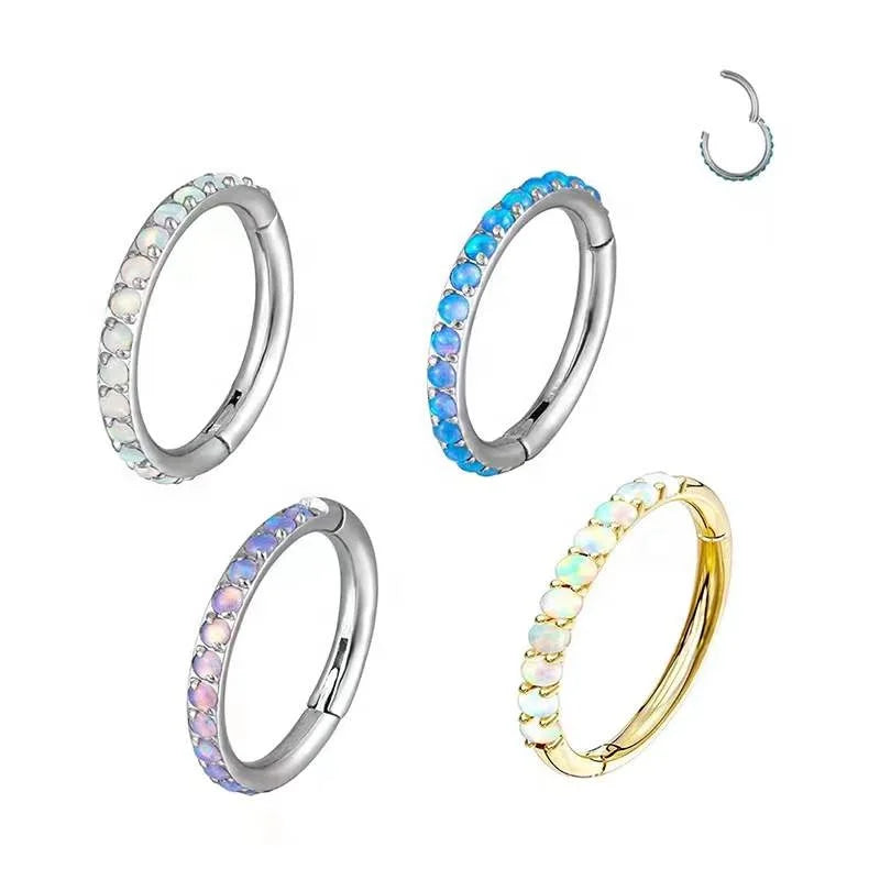 Gaby ASTM F136 Nose Hoop Septum Clicker with Opal Stone Ear Cartilage Helix Spiral Section G23 Titanium Piercing Body Jewelry