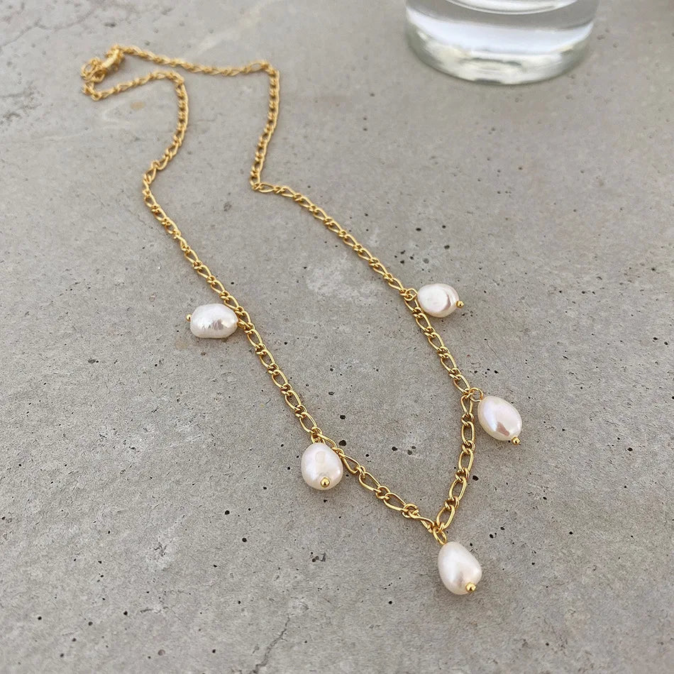 925 Sterling Silver Elegant 18k Gold Plated Necklace with Freshwater Pearls for Women