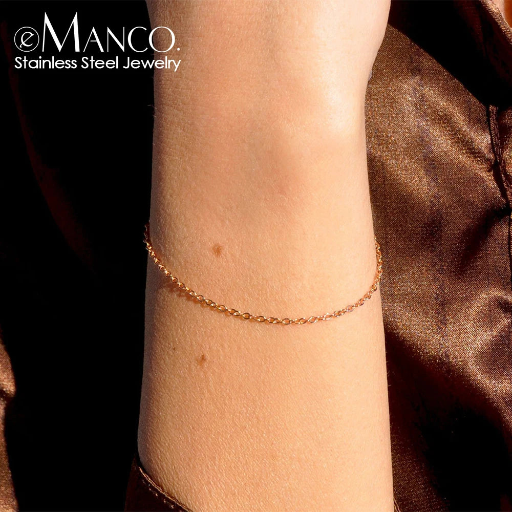 EManco Classic Fine Chain 14K Gold-Plated Stainless Steel Unisex Adjustable Bracelet Upgraded Lobster Clasp for Party Occasions