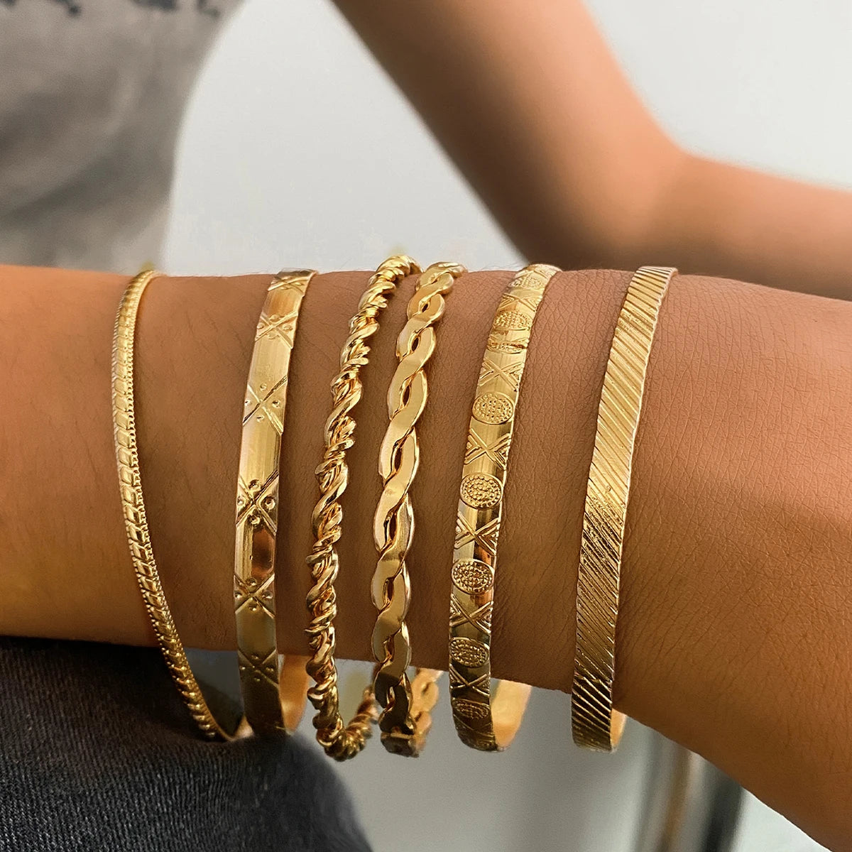 6Pcs/Set Punk Style Twist Bracelet Set for Women Jewelry Wholesale