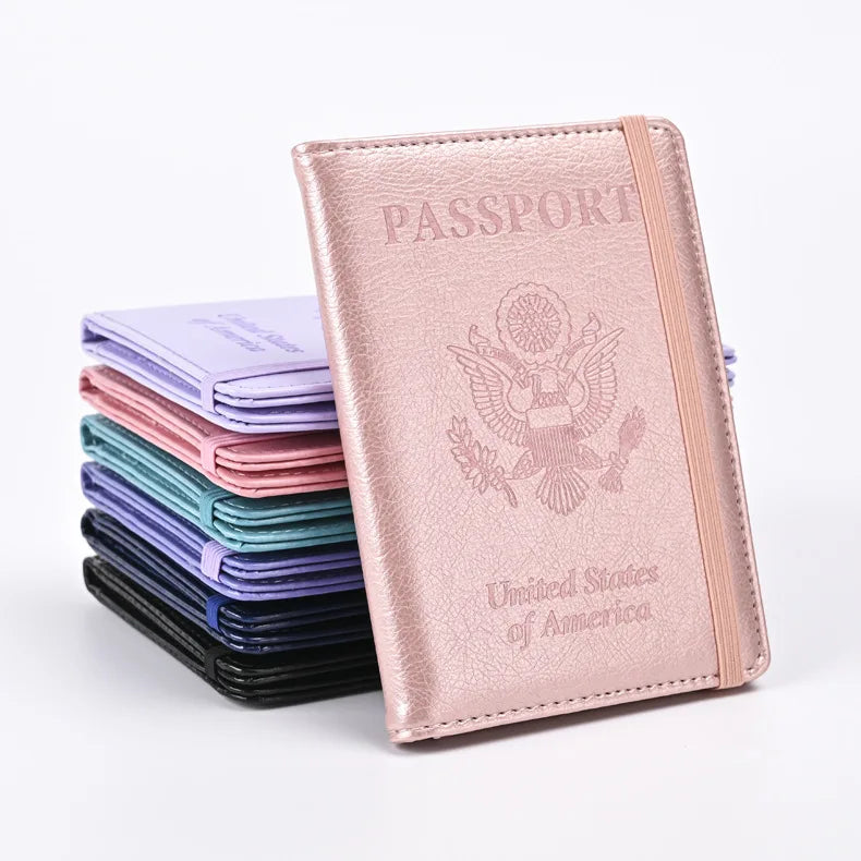 Fashionable Multi-Color Leather Travel Wallet with Strap Portable Passport Cover Case and Documents Organizer for Men and Women